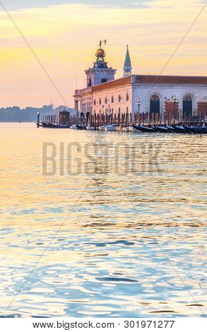 Punta Della Dogane Of Dogana Da Mar, Former Customs House In Venice, Italy On A Glorious Sunrise