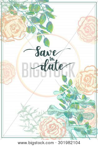 Hand Drawn Frame With A Fresh Springtime Color Scheme. Graphics Are Grouped And In Several Layers Fo