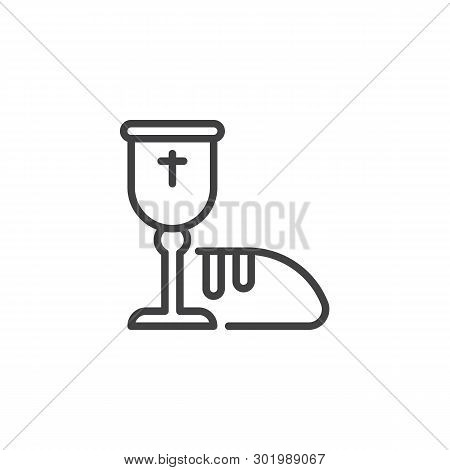 Holy Communion Line Icon. Goblet And Bread Linear Style Sign For Mobile Concept And Web Design. Brea