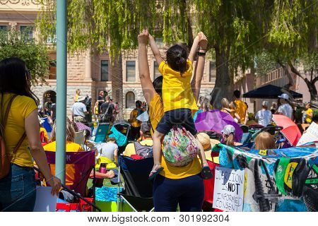 Phoenix, Arizona- May 18: Crowd At The Arizona March For Medical Freedom At The State Capitol Buildi