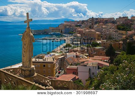 Gaeta, Italy - May 19, 2018: Panoramic View Of Gaeta Old Village On The Sea