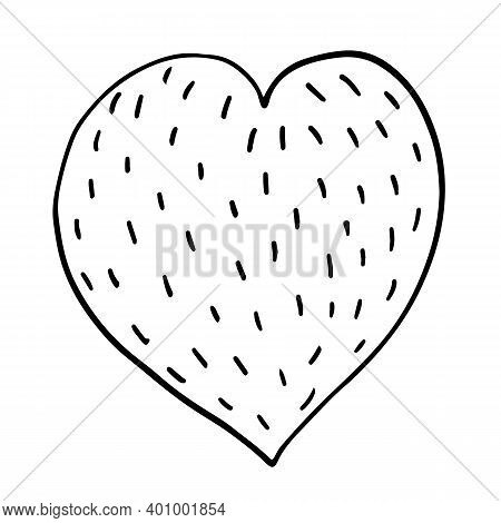 Speckled Heart. Doodle White And Black Isolated Vector Element. Saint Valentins Day.