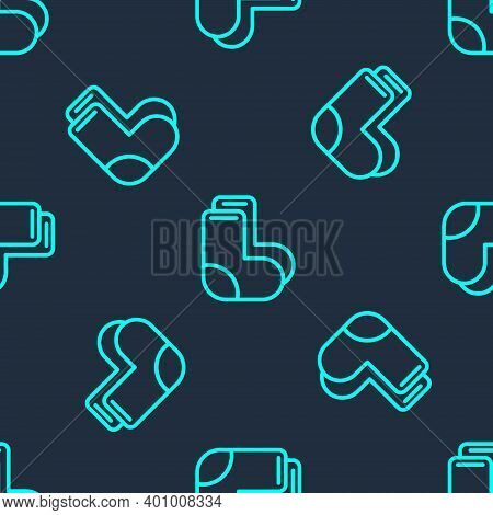 Green Line Valenki Icon Isolated Seamless Pattern On Blue Background. National Russian Winter Footwe