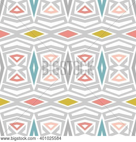 Pastel Colored Line Art Pattern Over White Background. Seamless Geometric Wallpaper. Repeating Moder