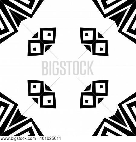Seamless Monochromatic Ornamental Pattern. Black And White Geometric Background In Ornamental Style.