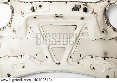 Reverse Side Of The Bonnet With Stiffening Elements To Reduce Damage In An Accident. Metallic Profil