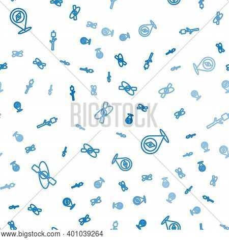 Set Line Kayak Or Canoe, Compass And Marshmallow On Stick On Seamless Pattern. Vector