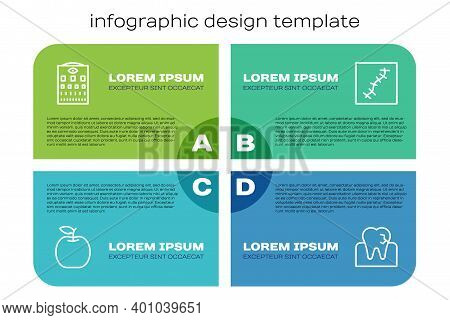 Set Line Apple, Eye Test Chart, Tooth With Caries And Scar Suture. Business Infographic Template. Ve