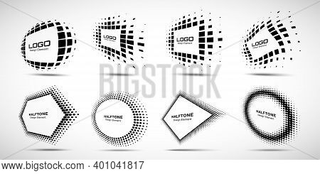 Logo Perspective Frame. Abstract Rectangle Dots Emblem Design Element For Technology. Distort Border