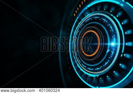 Abstract Glowing Digital Circle Wallpaper. Internet And Innovation Concept. Mock Up. 3d Rebdering
