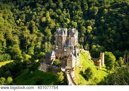 Eltz Castle, A Medieval Castle Located In Germany, Rheinland Pfalz, Mosel Region. Beautiful Old Cast