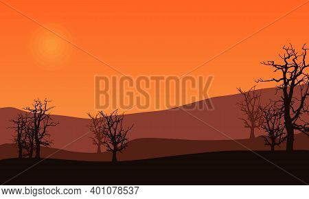 Beautiful Scenery Trees And Mountains In The Afternoon. City Vector
