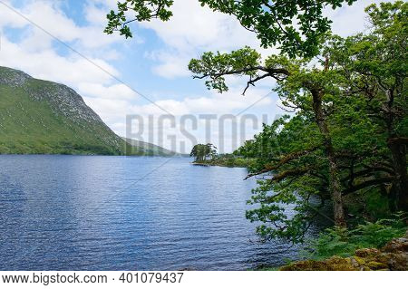Glenveagh National Park, Donegal In Northern Ireland. Beautiful Rough Landscape With Green Moss Fore