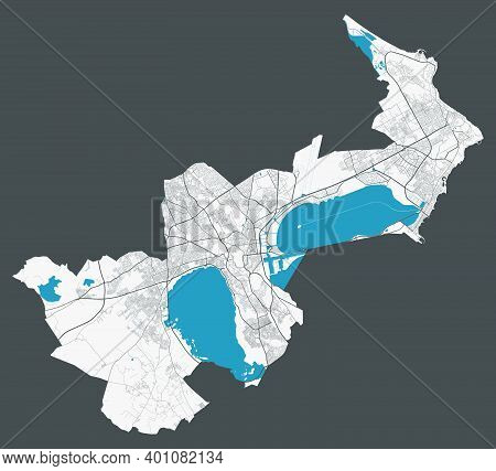 Tunis Map. Detailed Map Of Tunis City Administrative Area. Cityscape Panorama. Royalty Free Vector I