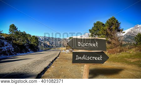 Street Sign The Direction Way To Discreet Versus Indiscreet