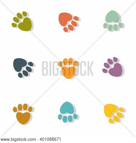 Seamless Pattern With Colored Heart Shaped Footprints On White Background. Repeating Modern Tiling, 