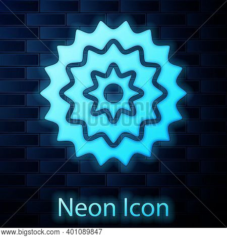 Glowing Neon Bicycle Cassette Mountain Bike Icon Isolated On Brick Wall Background. Rear Bicycle Spr