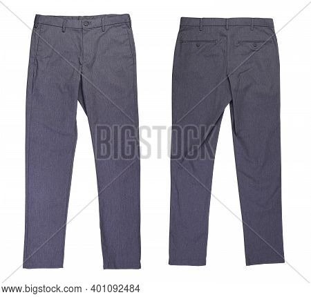 Front And Back Gray Casual Chinos Pants On White Background