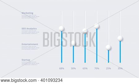 Neumorphic Column Chart Infographic. Skeuomorph Concept With 6 Options, Parts, Steps Or Processes.