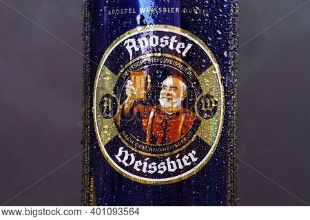 Tyumen, Russia-december 23, 2020: Eichbaum Apostel Weissbier Dunkel Beer