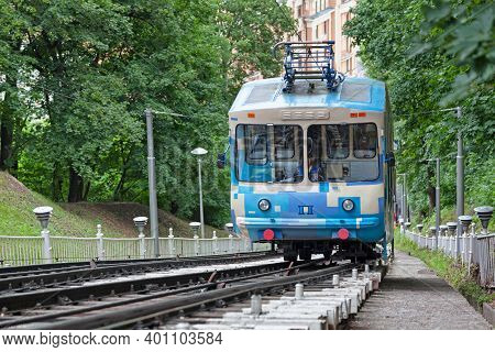 Kiev, Ukraine - July 03 2018: The Kiev Funicular Is Connecting The Historic Uppertown And The Lower 