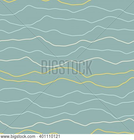 Simple Ocean Waves Seamless Vector Pattern In Muted Tones. Surface Print Design For Fabrics, Station