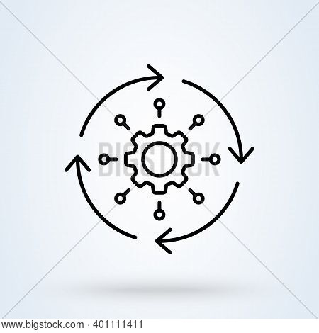 Automatic Solution Sign Line Icon Or Logo. Machine Learning Process Concept. Data Science Technology