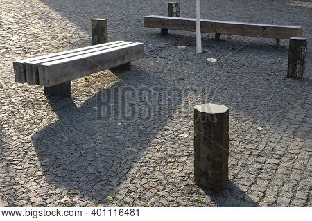 Basalt Hexagonal Natural Column Created By The Gradual Solidification Of Lava, Is Used In The City A
