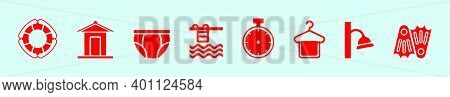 Set Of Swimming Pool Cartoon Icon Design Template With Various Models. Modern Vector Illustration Is