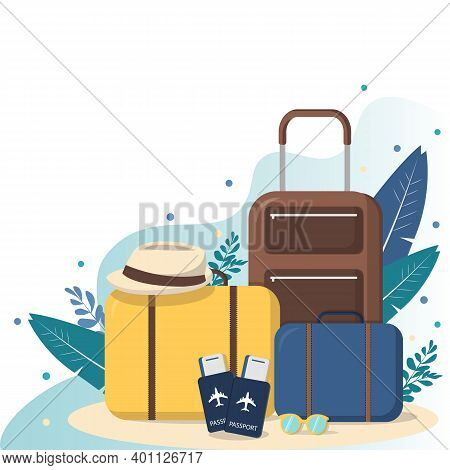 Travel Banner With Suitcases. Travel And Tourism Concept.