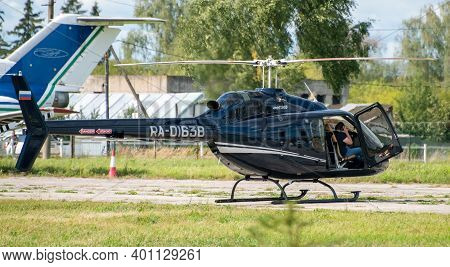 September 12, 2020, Kaluga Region, Russia. Helicopter Bell 505 A Training Flight At The Oreshkovo Ai