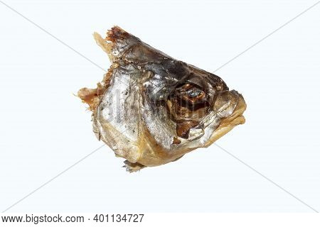 Fish Head On A White Background.dried Fish Head Side View.dried Fish Head.
