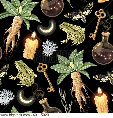 Seamless Magic Pattern With Supply For Witchcraft
