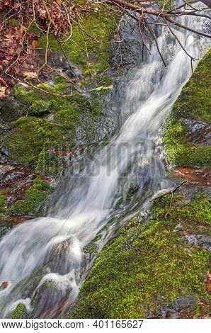 Tiny Cascade In A Verdant Forest In The Geat Smoky Mountains In North Carolina