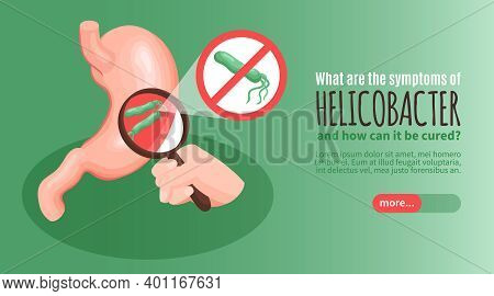 Isometric Gastroenterology Helicobacter Horizontal Banner With What Are The Symptoms Of Helicobacter