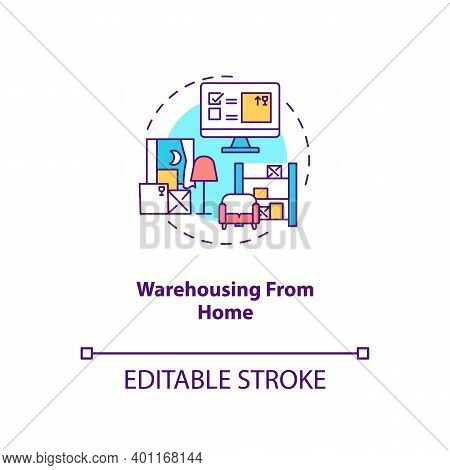 Warehousing From Home Concept Icon. Ecommerce Warehouse Solutions. Storing Products In Own House. Bu