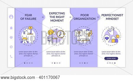 Delaying Tasks Habit Causes Onboarding Vector Template. Failure Fear. Expecting Right Moment. Respon