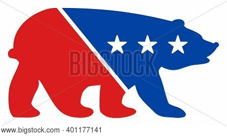 Bear Icon In Blue And Red Colors With Stars. Bear Illustration Style Uses American Official Colors O