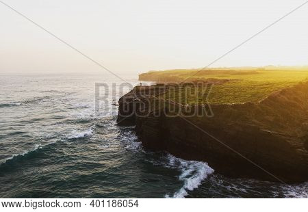 Aerial View Of Coastline At Praia As Catedrais Cathedrals Beach Near Ribadeo Galicia In Spain At Hig