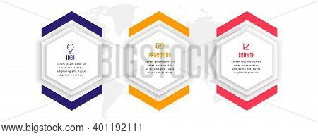 Hexagonal Three Steps Business Infographic Template Design