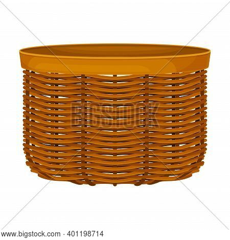 Wicker Or Willow Basket Without Handle As Container For Harvesting And Storage Vector Illustration