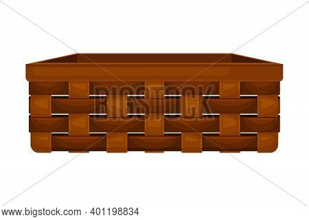 Wicker Or Willow Basket Without Handle As Container For Harvesting And Storage Vector Illustration