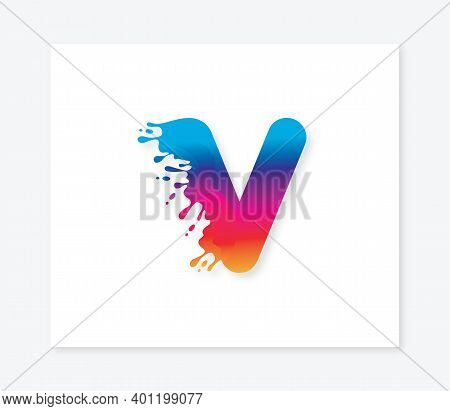 V Alphabet Colorful Painting Logo Design Concept