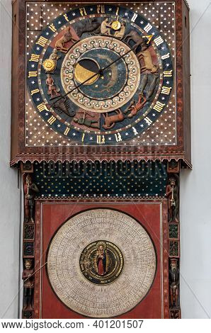 Gdansk, Poland - Sept 9, 2020: Astronomical Clock In St Mary's Church Made In 1464-1470 By Hans Düri