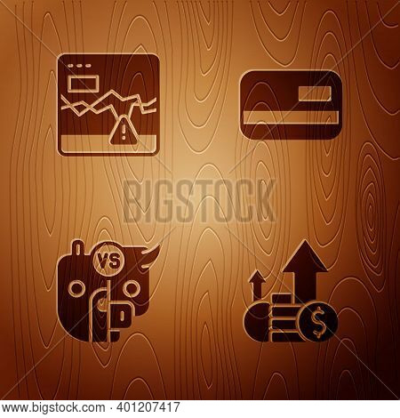 Set Financial Growth And Coin, Failure Stocks Market, Bull Bear Of And Credit Card On Wooden Backgro