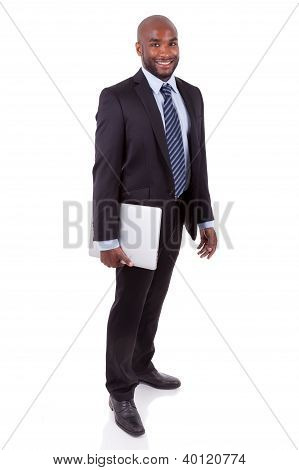 African American Business uomo tiene un Laptopn