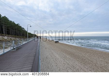 Mielno, West Pomeranian Voivodeship Poland - December, 26, 2020: Promenade For Tourists Leading Alon