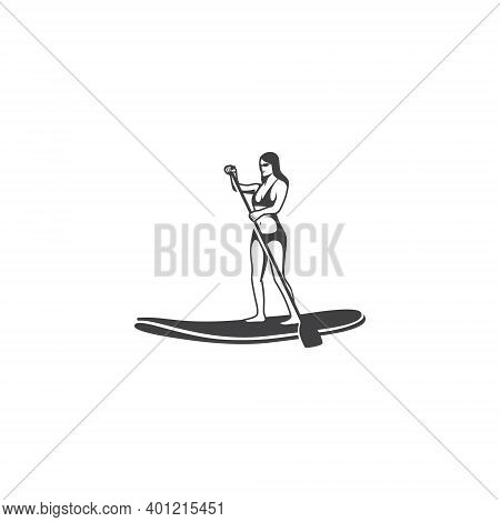 A Logo With The Shape Of A Woman Playing A Surfboard.