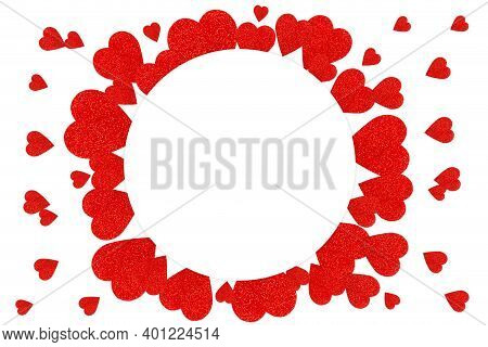 Red Hearts On A White Background With Copy Space. Greeting Card. Mock Up.