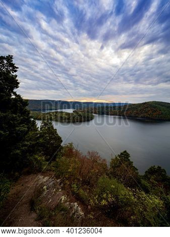 Hawn's Overlook Of Raystown Lake In The Mountains Of Pennsylvania In The Fall Right Before Sunset Wi
